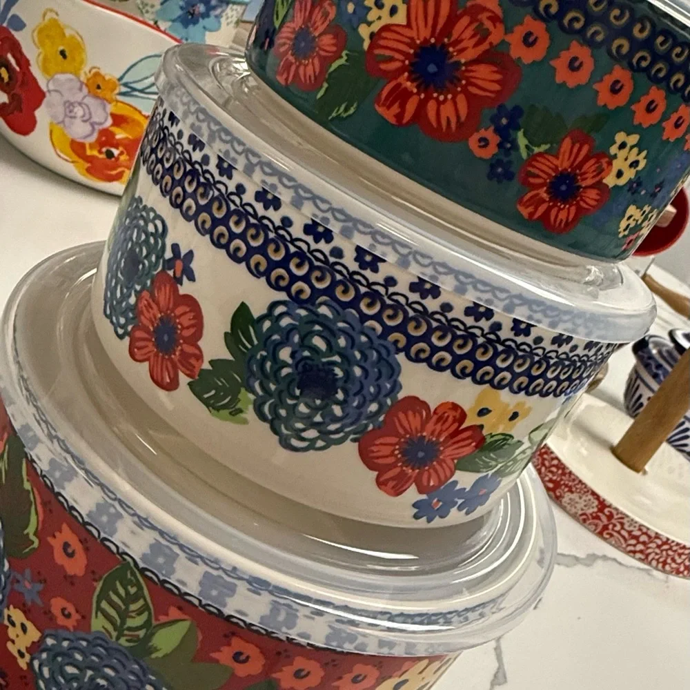The Pioneer Woman Dazzling Dalhia Ceramic Food Storage Bowls -